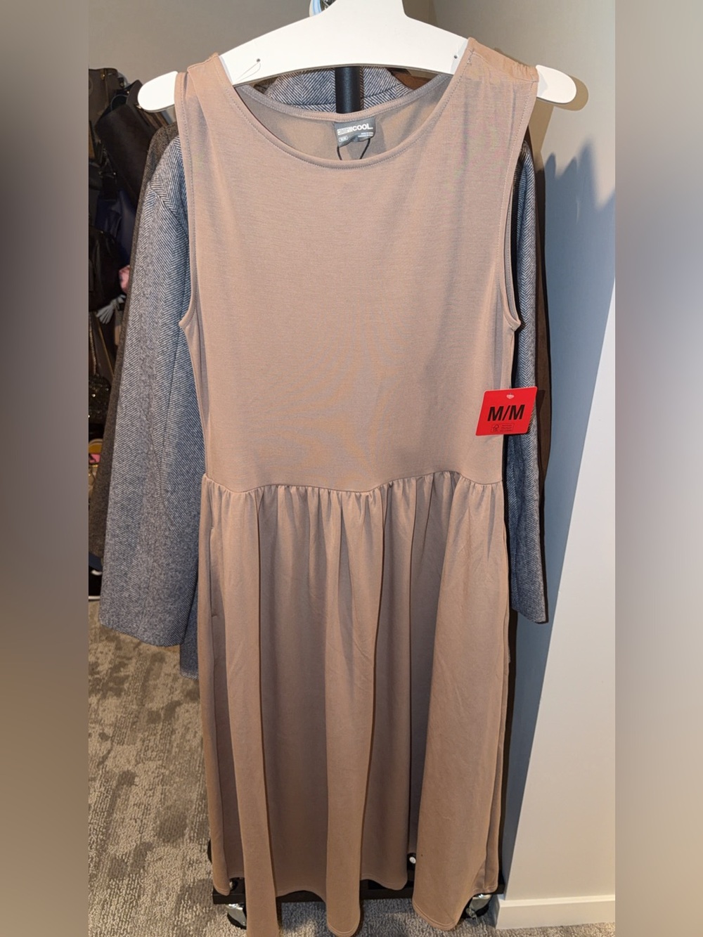 Sleeveless Stretch Knit Dress in Taupe Great for Fall with tights and sweaters.